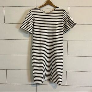 Kingdom & State Black and Whited Striped Dress with Ruffled Short Sleeve. Size S